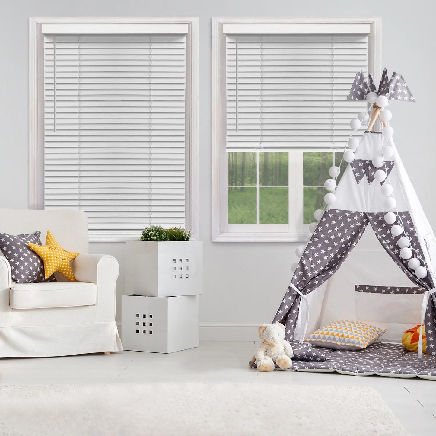 2" Cordless Faux Wood Blinds, White