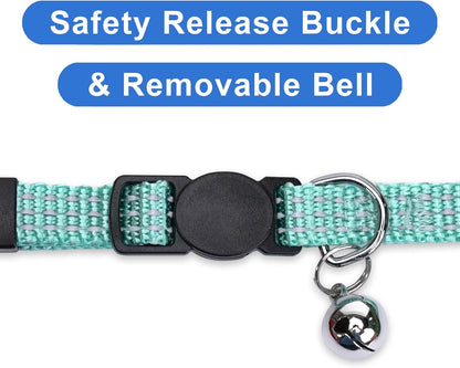 Reflective Teal Cat Collar with Safety Buckle and Removable Bell for Kitten and Cats