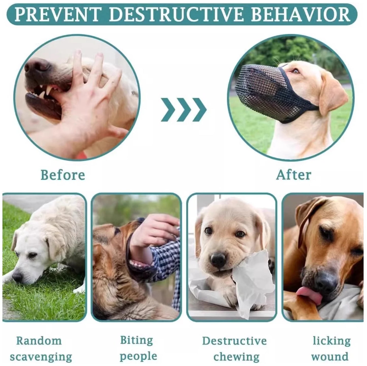 Breathable Mesh Dog Muzzle - anti - Bite, Chew & Scavenge Safety Mask for Dogs