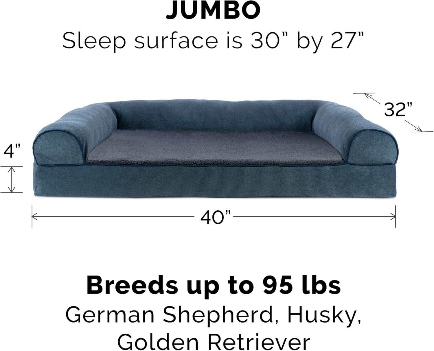 Replacement Dog Bed Cover Sherpa & Chenille Sofa-Style, Machine Washable - Orion Blue, Jumbo (X-Large)