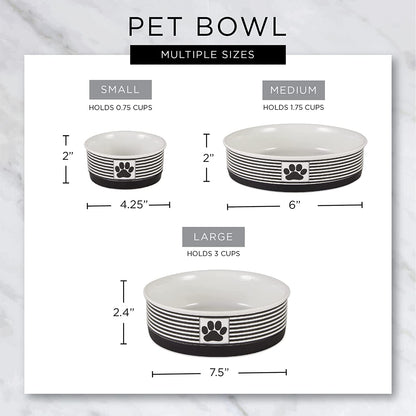 Paw & Patch Ceramic Pet Collection, Medium Bowl, 6X2", Gray
