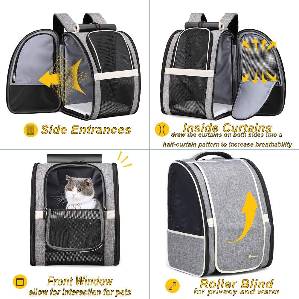 Pet Carrier Backpack with Window Blind for Small Cats Dogs, Ventilated Design, Safety Straps, Buckle Support, Collapsible, Designed for Travel, Hiking, Winter Outing, Outdoor, Go to Vet